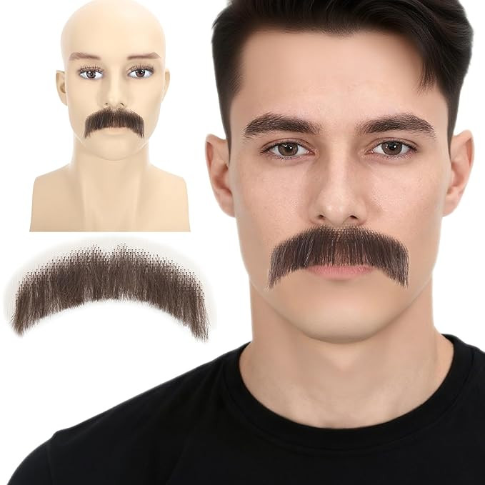 Natural Light Brown Synthetic Hair Lace Tied Realistic Mustache 1 Pcs False Fake Beard Halloween | Amazon (US)