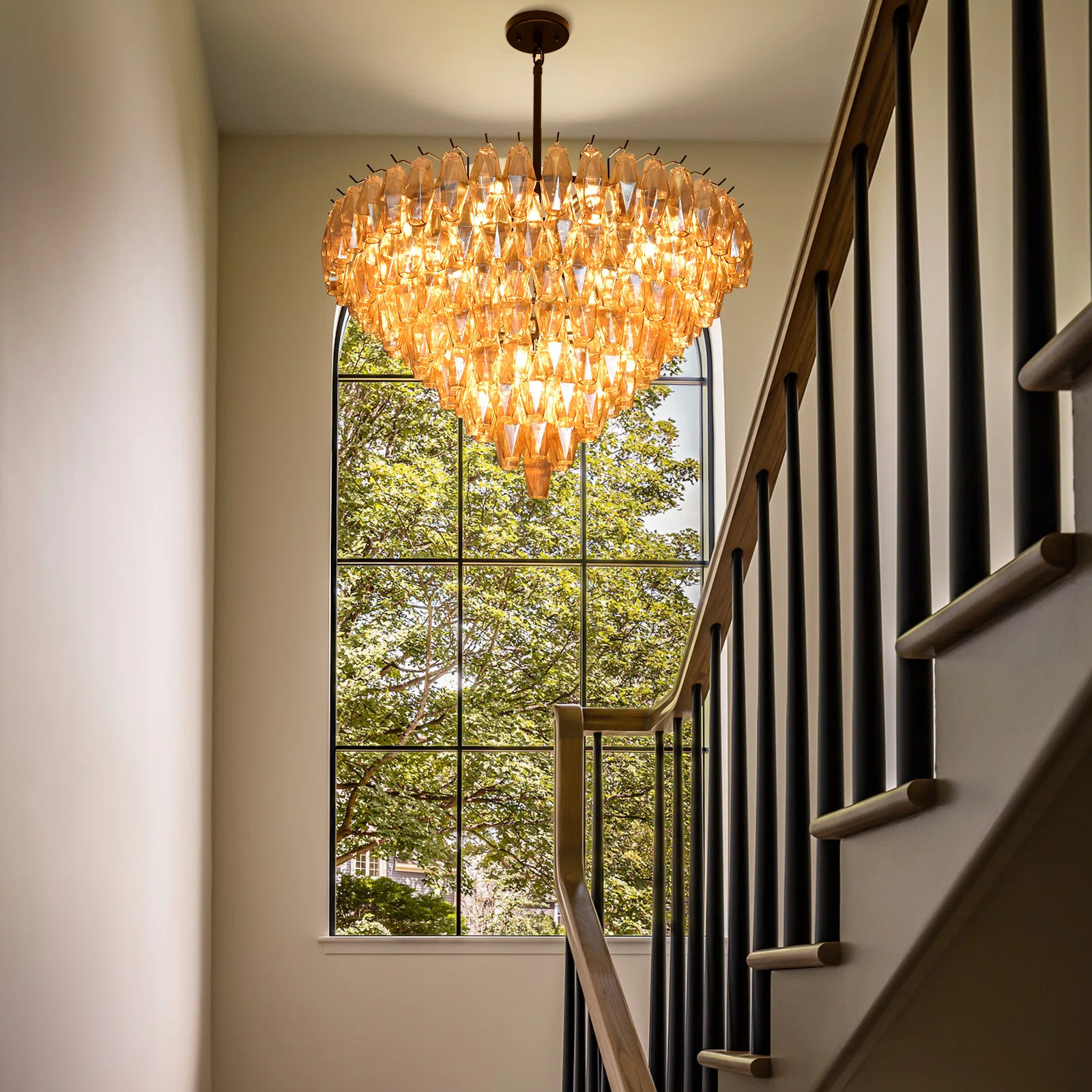 20-Light 36" Round Tiered Amber-Tinted Glass Chandelier (Bulbs Included) | Wayfair North America