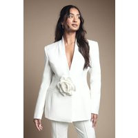Bridal Edge To Edge Corsage Blazer, ivory | PrettyLittleThing US