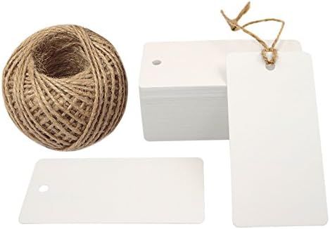 Kraft Tags,100 PCS White Kraft Paper Tag with 100 Feet Jute Twine String, Rectangle Tags 3.5" x 1... | Amazon (US)