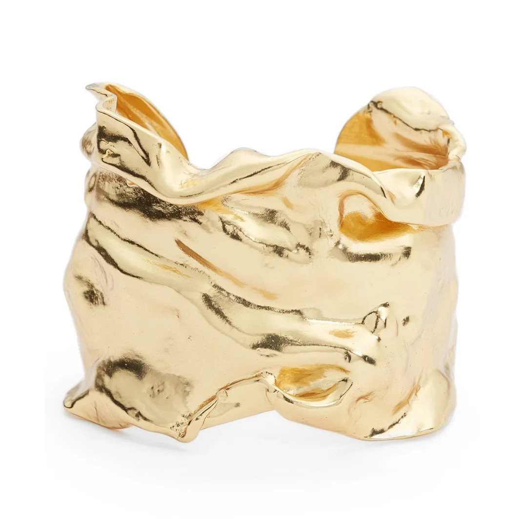 Crumpled Foil Cuff Bracelet, 24KT Gold Overlay, Gold Bangle, Organic Shape, Fashion Jewelry, Silv... | Etsy (US)