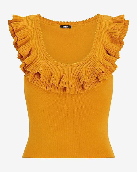 Body Contour Ruffle Scoop Neck Sweater Tank | Express