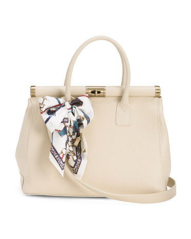 Leather Frame Top Crossbody With Printed Scarf for Women | Leather/Metal | Marshalls