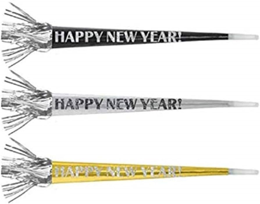 Happy New Year Black, Silver and Gold Foil Fringe Horns - 20'' (12 Pieces) - Ideal for Festive Pa... | Amazon (US)