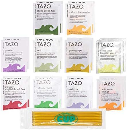 Tazo Tea Bags Sampler 20 Count Variety Gift Box, 10 Different Flavors with By The Cup Honey Sticks | Amazon (US)