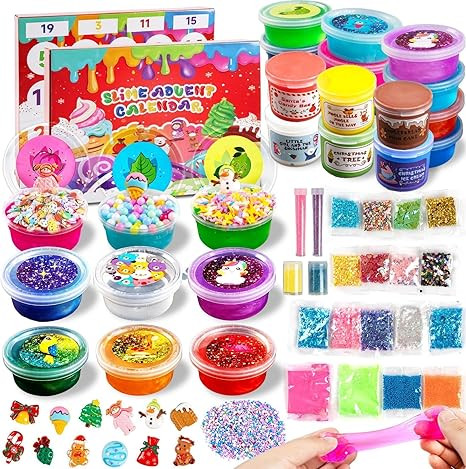 Slime Advent Calendar 2024 Kids, 24 Days of Christmas Countdown Jumbo Crystal Butter Glitter Slim... | Amazon (US)