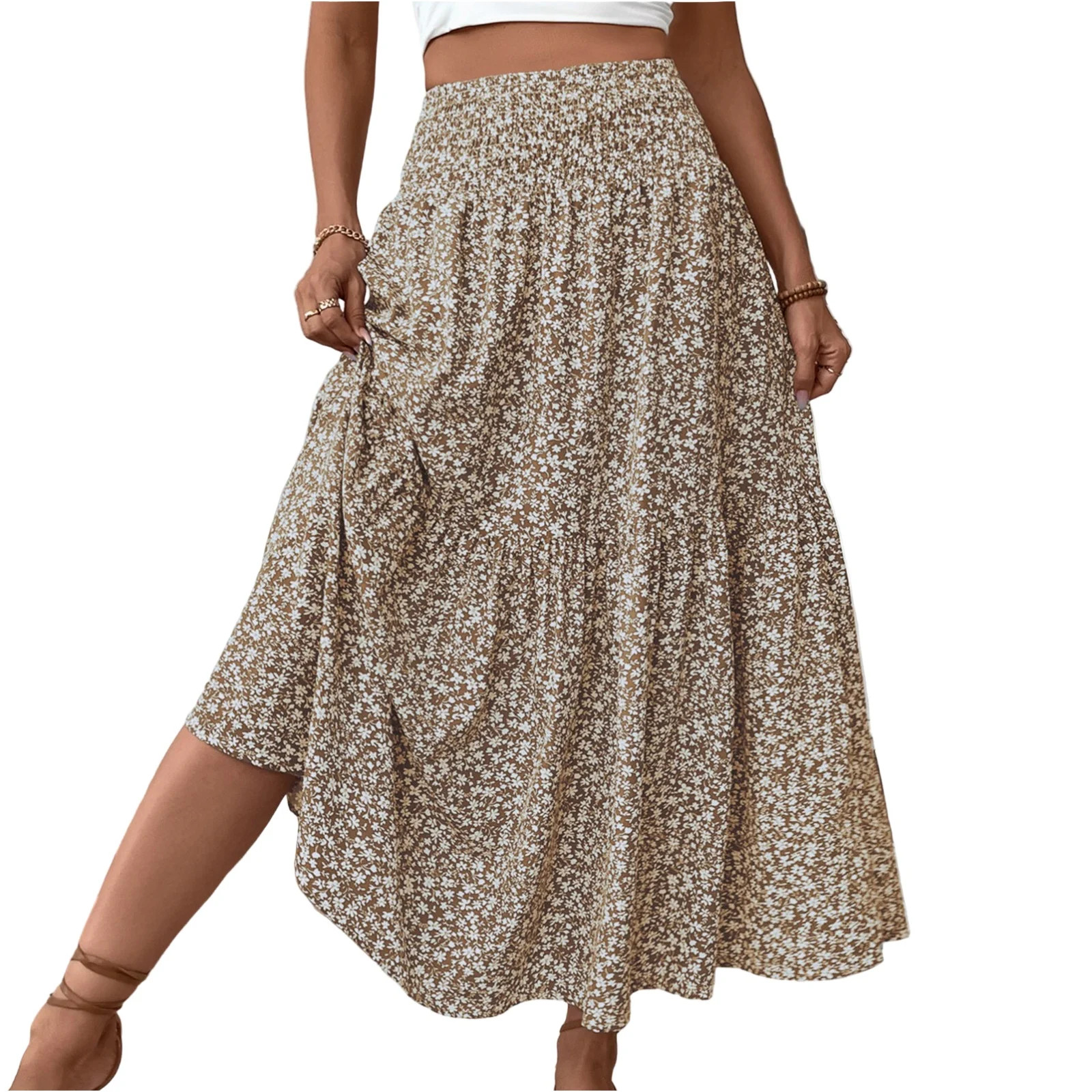 Evdexr Women Floral Maxi Skirt Smocked High Waist Cotton Flowy Long Skirts Summer Boho Beach Hawa... | Walmart (US)