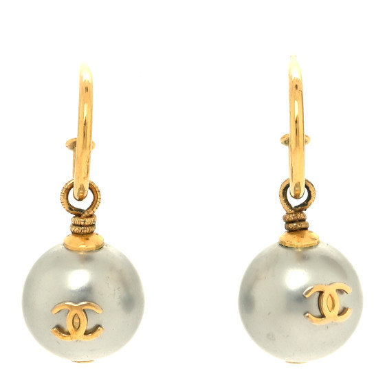 Pearl CC Drop Earrings Gold Grey | FASHIONPHILE (US)
