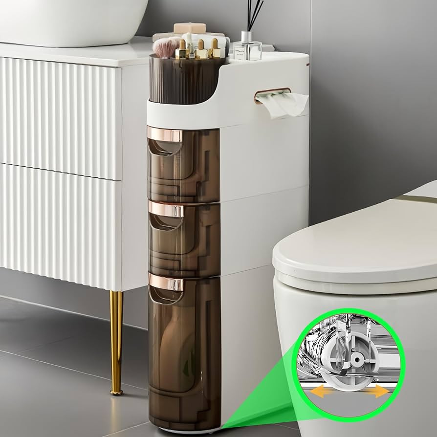 3-Tiers Slim Bathroom Storage Cabinet, Waterproof Narrow Bathroom Storage, Bathroom Storage Floor... | Amazon (US)