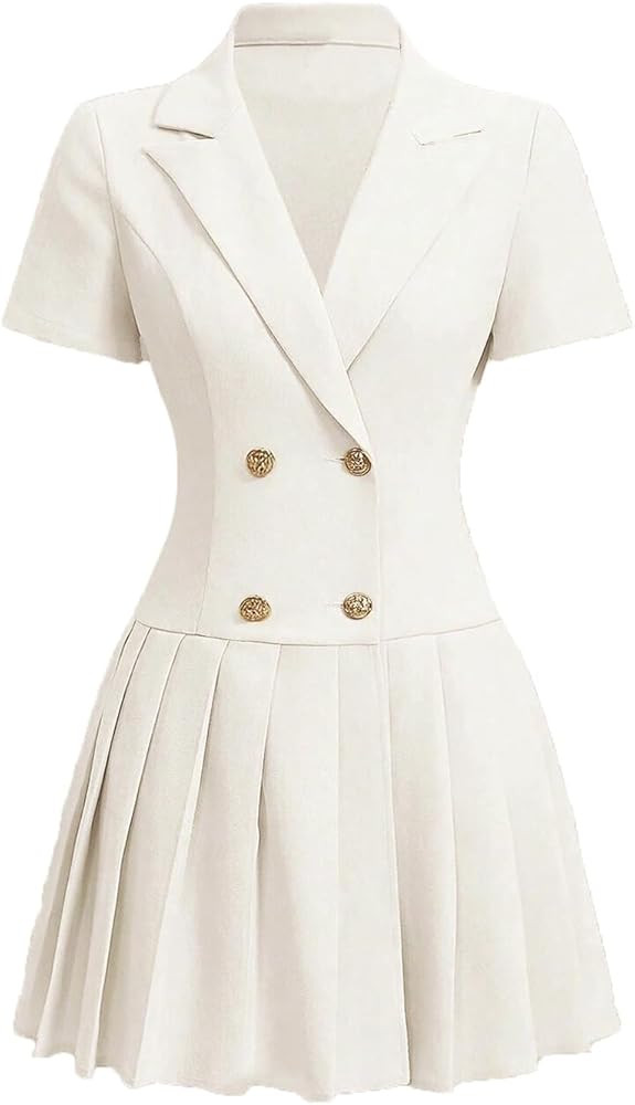 Nihsatin Women's Double Breasted Blazer Jacket Lapel Collar Short Sleeve Pleated Hem Blazer Dress | Amazon (US)