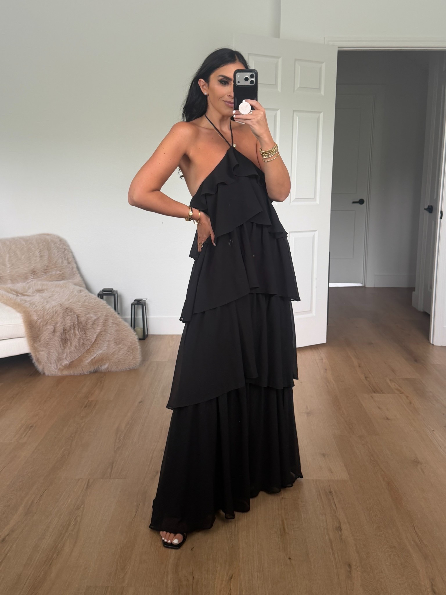 Petal & Pup Chasity Halterneck Maxi Dress Black wearing size small