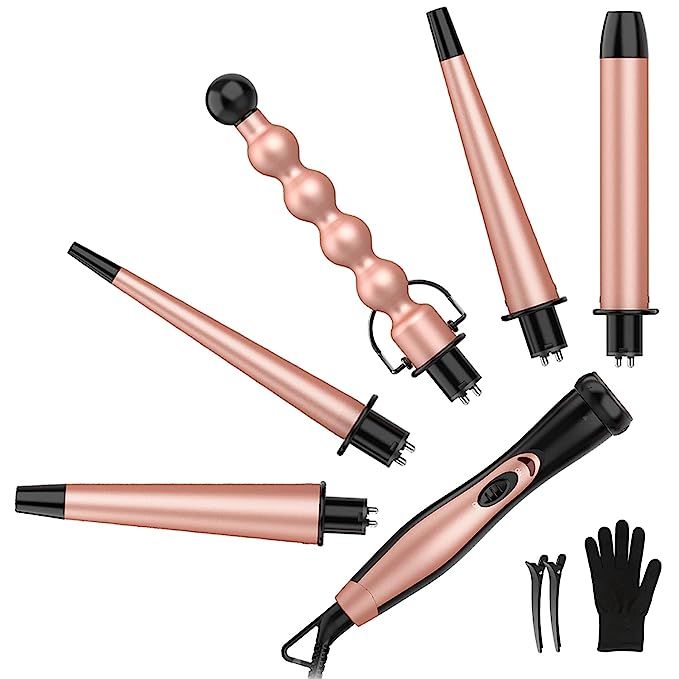 5 in 1 Curling Wand Set, BESTOPE PRO Interchangeable Wand Curling Iron, 0.35-1.25 Inch Hair Wand ... | Amazon (US)