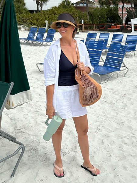 Beach day! You can never go wrong with a j crew swimsuit. TTS. Size down in coverup shirt and short set  

#LTKtravel #LTKswim #LTKsalealert