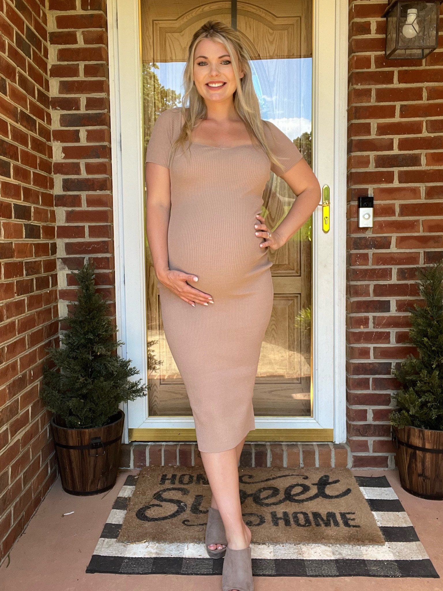slim fit dress slacks Burgundy Off Shoulder Fitted Maternity Midi Dress – The Prissy Pelican main image 0