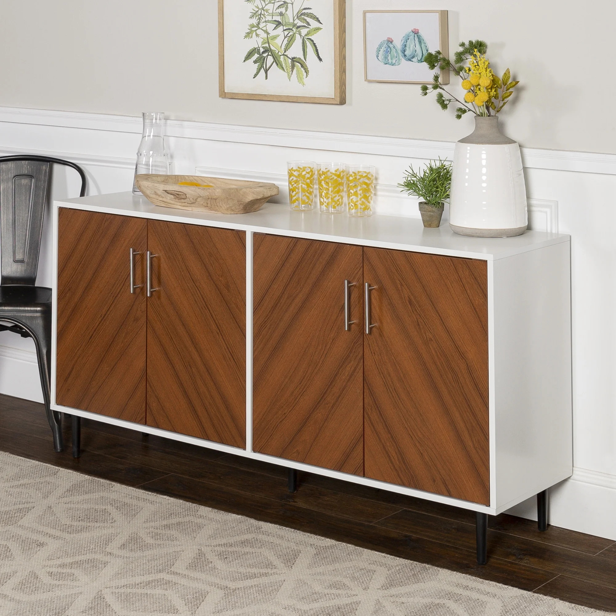 Desert Fields Margot Mid-Century Book Match Dual Cabinet Buffet | Walmart (US)