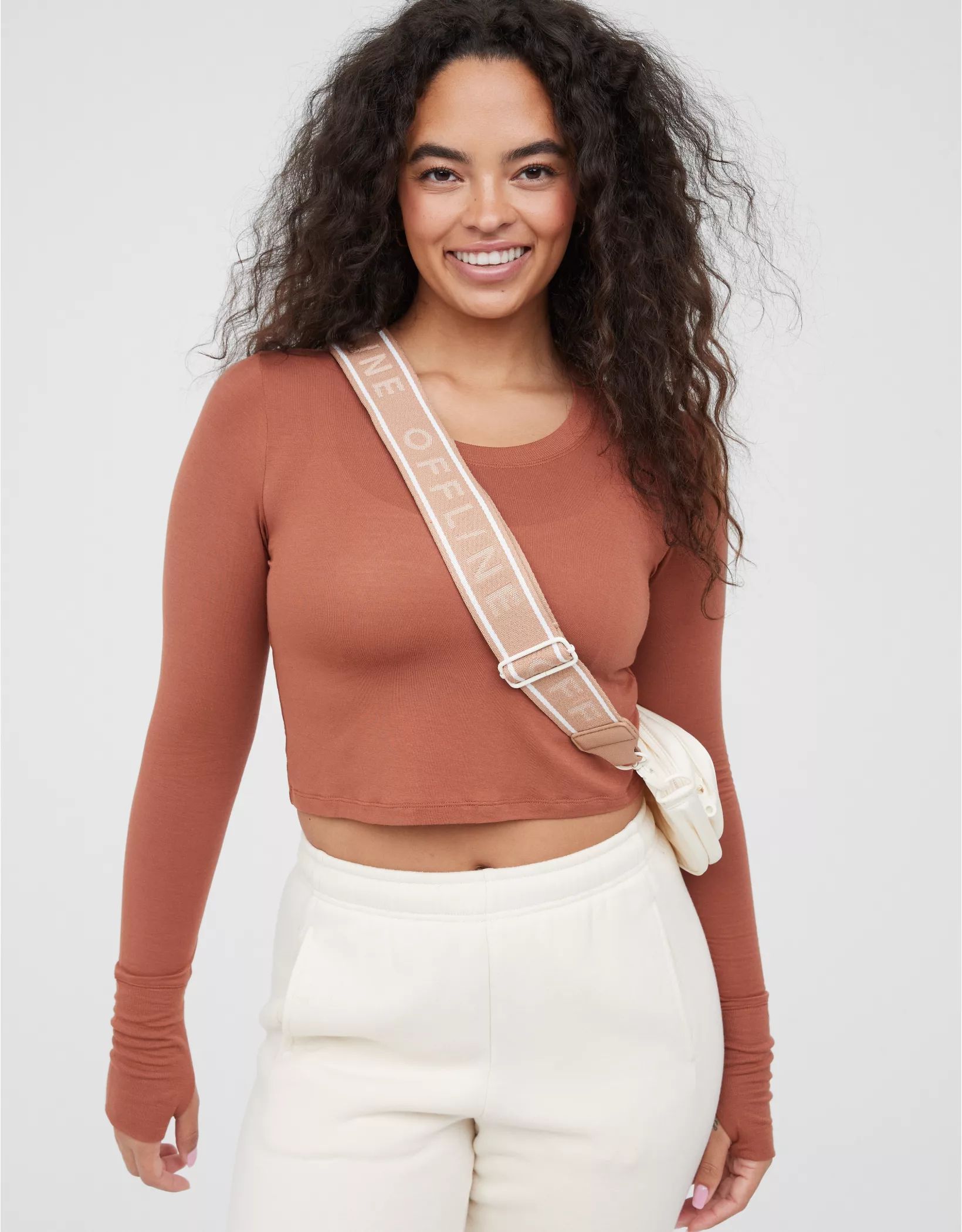 OFFLINE by Aerie Thumbs Up Ribbed Cropped Long Sleeve T-Shirt | Aerie