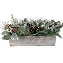 20" Pine Needle and Glitter Berries with Pine Cone Arrangement in a Rustic Wooden Box Centerpiece | Walmart (US)