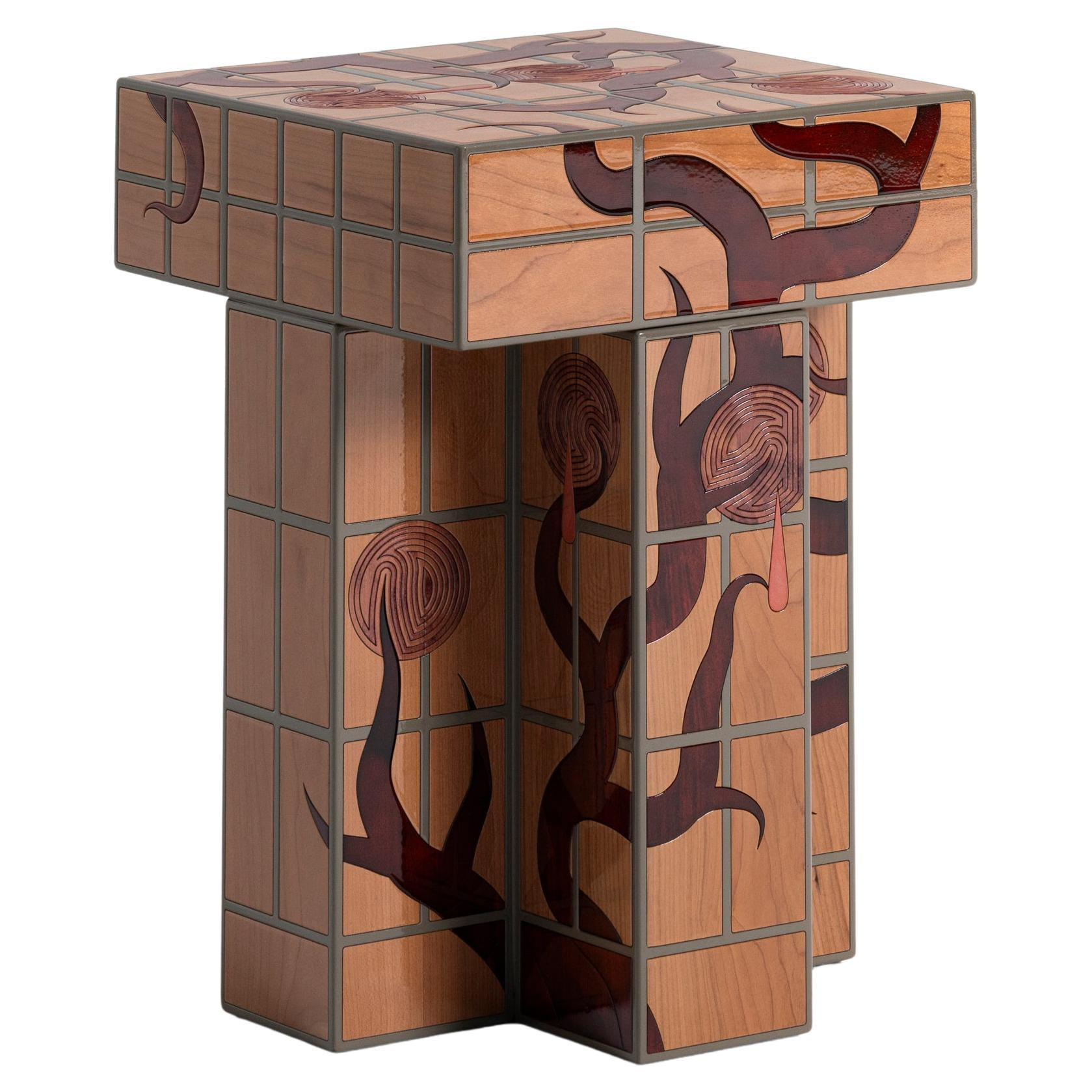 Orvalho Stool in handpainted wood with inlaid pattern by Laurids Gallée | 1stDibs