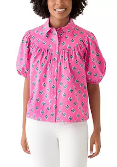 Crown & Ivy™ Women's Puff Sleeve Button Front Top | Belk