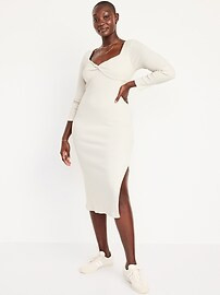 Fitted Twist-Front Rib-Knit Midi Dress for Women | Old Navy (US)