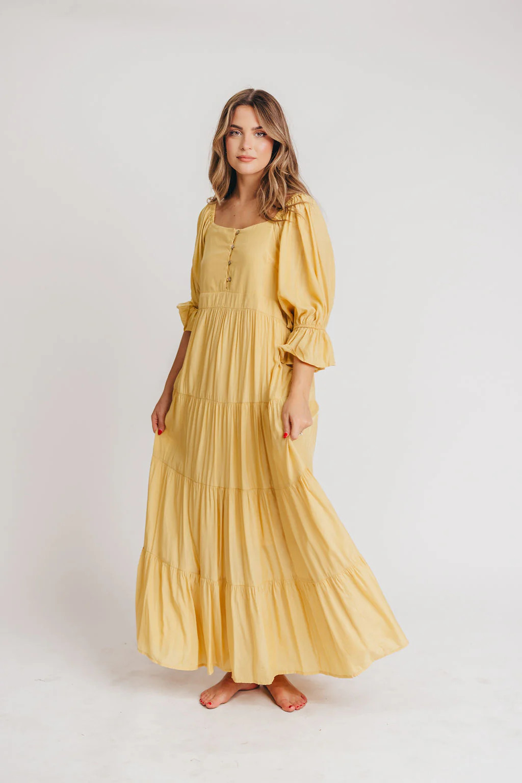 Enya Button Front Maxi Dress in Mustard - Maternity and Nursing Friend | Worth Collective