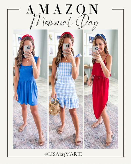 Amazon Memorial Day weekend outfits. Fourth of July outfits. BBQ outfits. Summer outfits. Casual outfits. Gingham dress. 4th of July. Vacation outfits. 

*Wearing smallest size in each. 

#LTKshoecrush #LTKtravel #LTKunder50