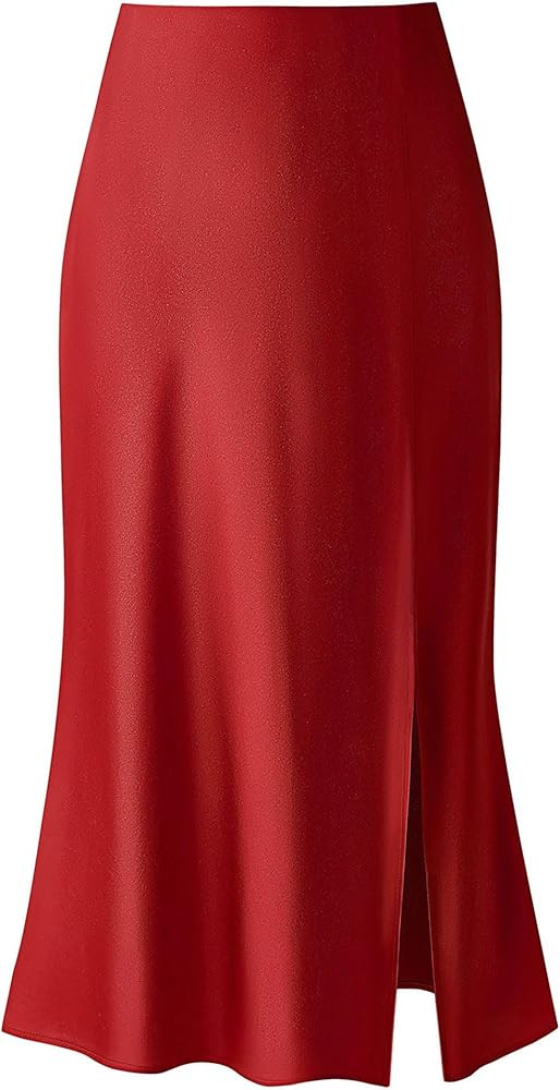 Keasmto Leopard Print Skirt for Women Cheetah High Waist Silk Satin Elasticized Skirts | Amazon (US)