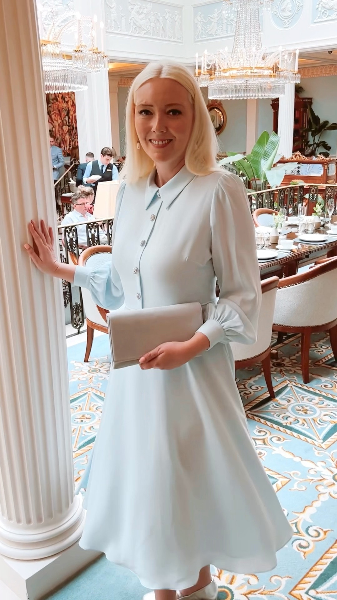 Get the dress! A closer look at the Ayla in Pale Blue by Hobbs London. As you can see from this reel, it has the most beautiful fabric that sits really well, along with a fab swishy skirt and flattering fitted waist. Best of all, i LOVE the crystal button detailing on this otherwise simple dress. So classic 💕 

#LTKuk #LTKsummer #LTKwedding