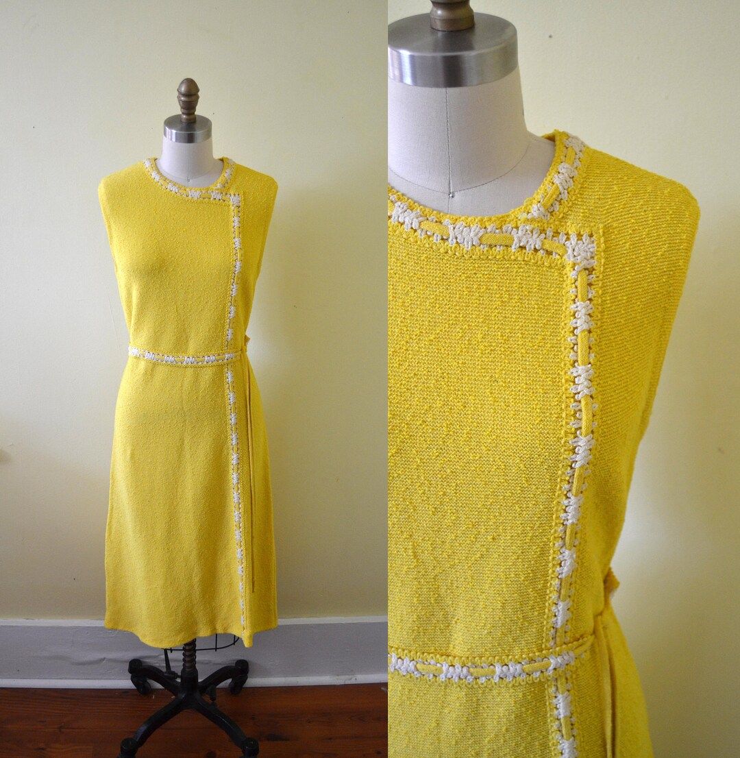 Vintage 1960s 1970s Yellow Shift Dress / Medium Vintage Knit - Etsy | Etsy (US)