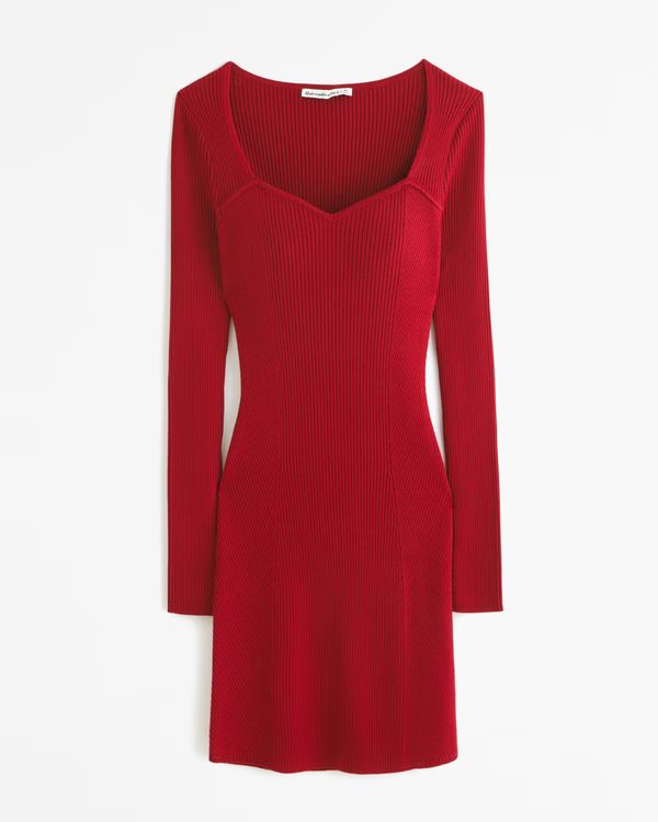 Long-Sleeve Sweetheart Mini Sweater Dress | Abercrombie & Fitch (US)