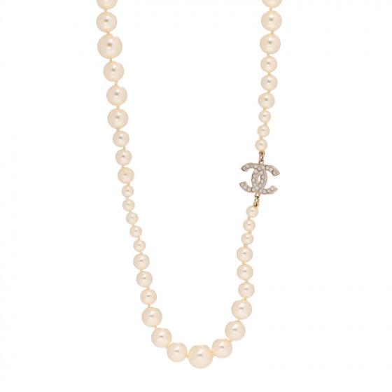 CHANEL Graduated Pearl CC Long Necklace Gold | Fashionphile