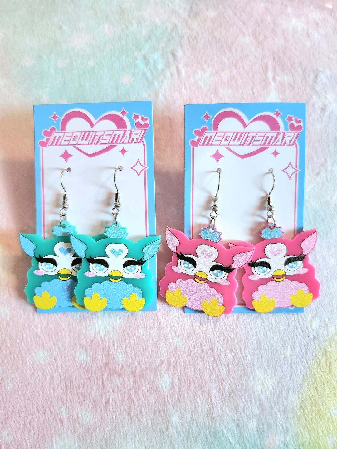 Pink or Blue Furby Inspired Acrylic Earrings - Etsy | Etsy (US)
