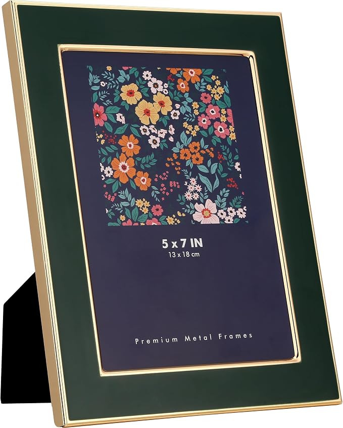 5x7'' Green Enamel Picture Frame,Gold Metal Edge with Real Glass and Premium Velvet Backing,for W... | Amazon (US)