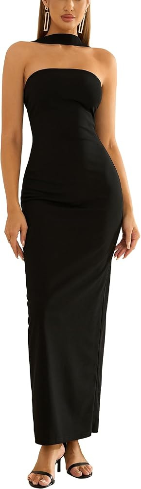 HTZMO Women Formal Wedding Guest Cocktail Fall Bodycon Maxi Dress | Amazon (US)