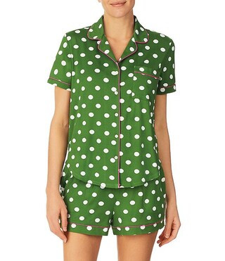 kate spade new york Dotted Short Sleeve Notch Collar Cozy Knit Jersey Shorty Pajama Set | Dillard... | Dillard's
