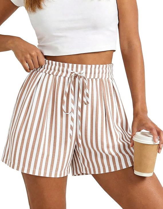 PRETTYGARDEN Elastic Waist Summer Shorts for Women with Pockets | Soft Textured Cute Pajama Botto... | Amazon (US)