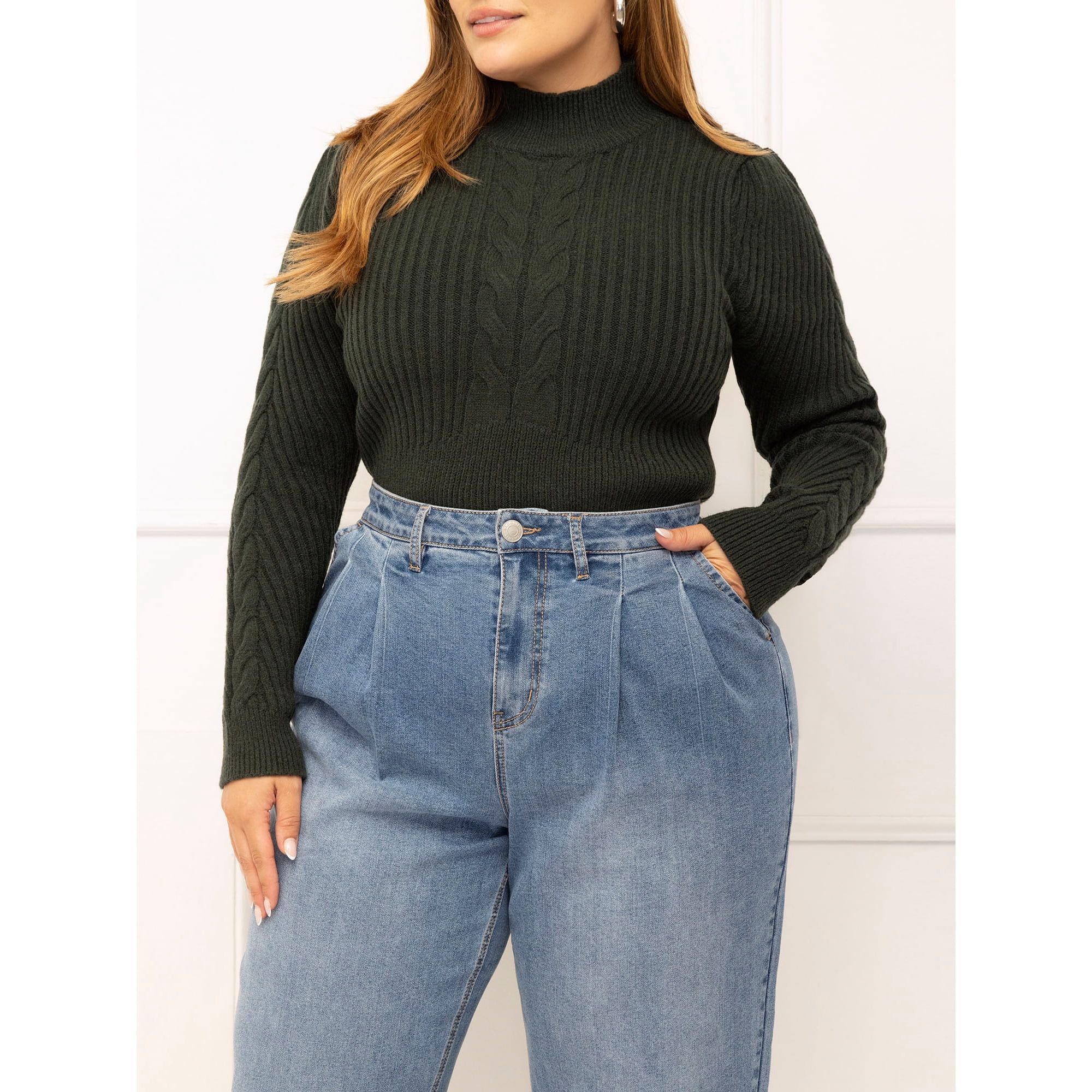 ELOQUII Elements Women's Plus Size Bustier Detail Sweater, Midweight | Walmart (US)
