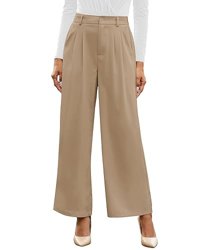 GRAPENT Womens Dress Pants for Work Women's Elastic Waist Pants Old Money Aesthetic Clothing Flowy Plus Size Slacks for Women Business Casual Color Petite Khaki Size XX-Large 20 22 | Amazon (US)