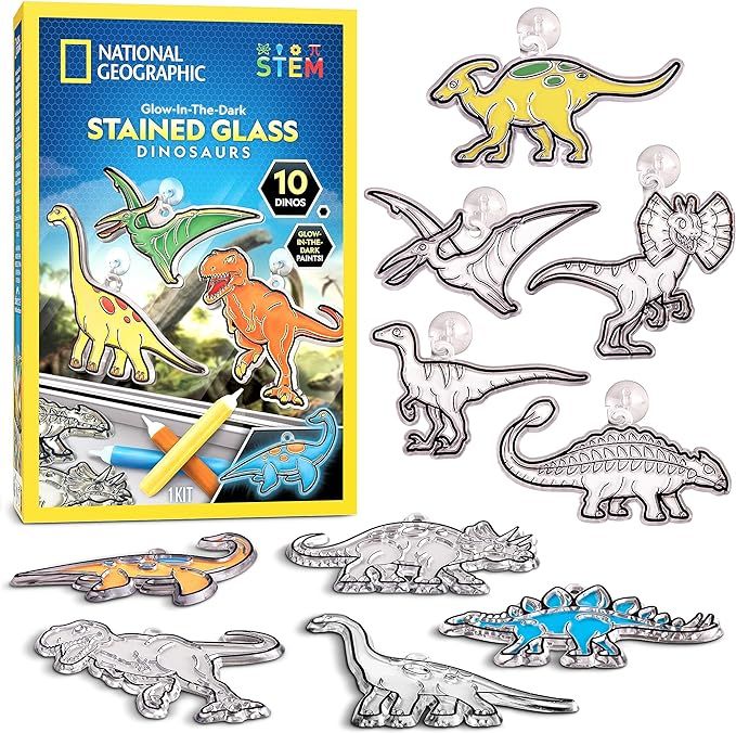 NATIONAL GEOGRAPHIC Glow in The Dark Dinosaur Stained Glass Art Kit - Window Sun Catchers and Cra... | Amazon (US)