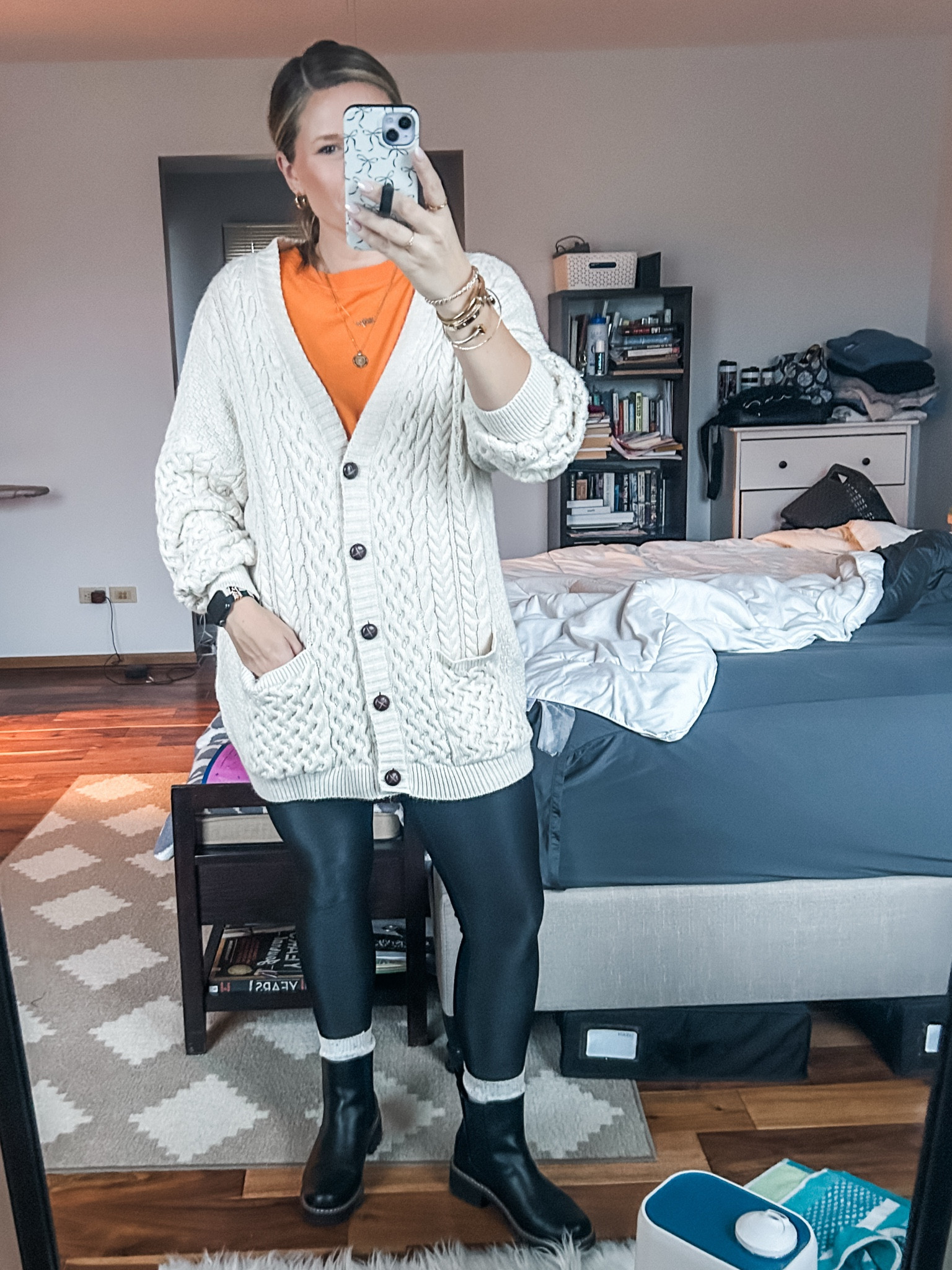 Outfit #18. Cardigan is old but I’ve linked some similar ones. We wore orange today to raise awareness for teen dating violence 🥺 I have these Target tees in literally every color so it makes it easy when you’re a teacher and they tell you different colors to wear 😉

#LTKMidsize #LTKFindsUnder50 #LTKWorkwear