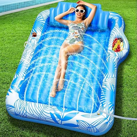 Inflatable Tanning Pool Lounger Float with Sprinkler, Extra Large Pool Floats Adult with Pillow 6... | Amazon (US)