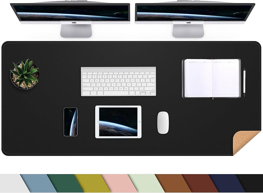 Large Desk Mat 47.2" x 17" Leather Desk Pad Protector with Natural Cork & PU Leather, Non-Slip Of... | Amazon (US)