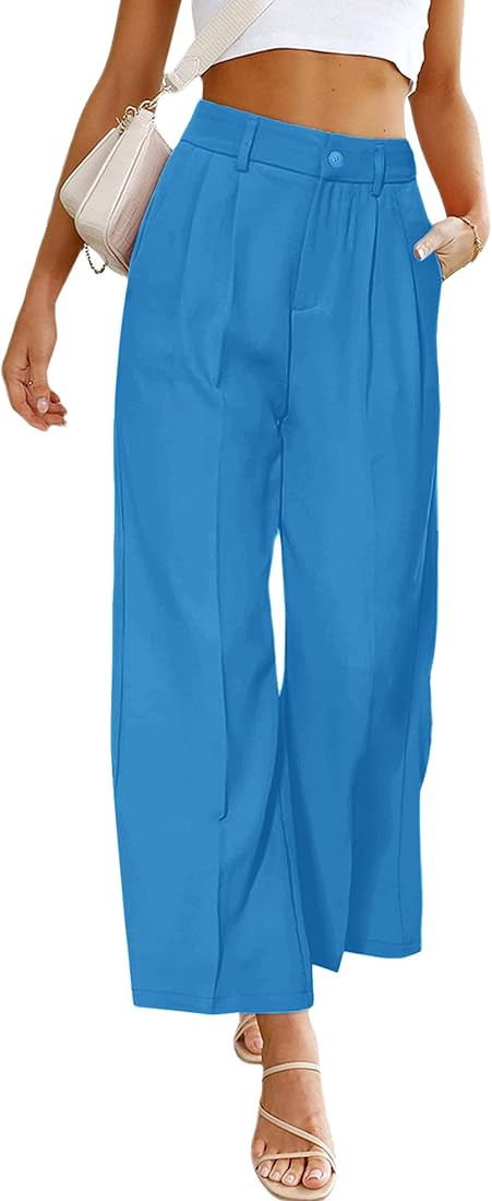 PRETTYGARDEN Women's Casual Summer Work Pants High Waisted Palazzo Pant Flowy Wide Leg Trousers with | Amazon (US)