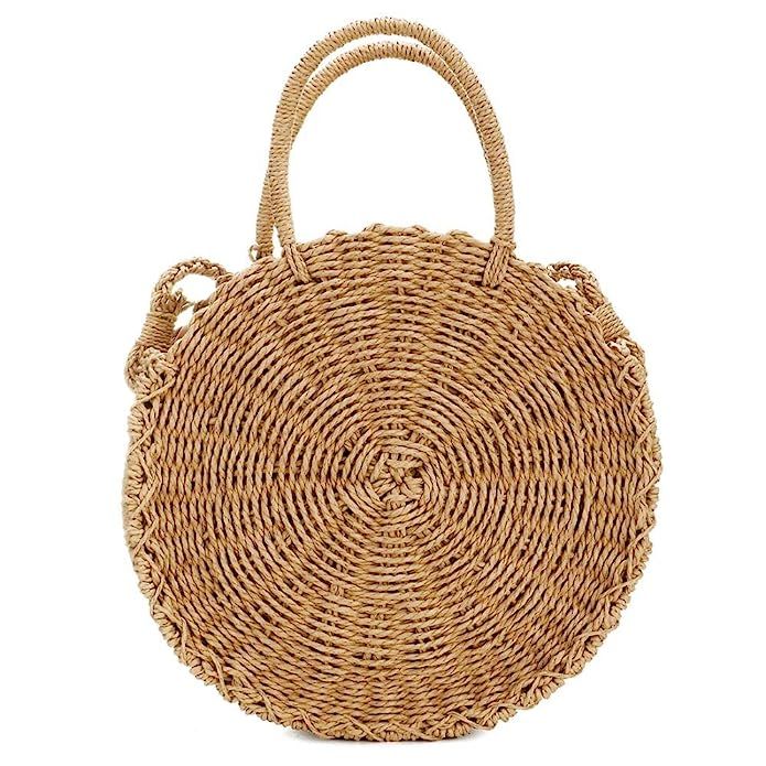 Round Straw Bag Rattan Crossbody Bag Handwoven Natural Summer Beach Shoulder Bag for Women | Amazon (US)
