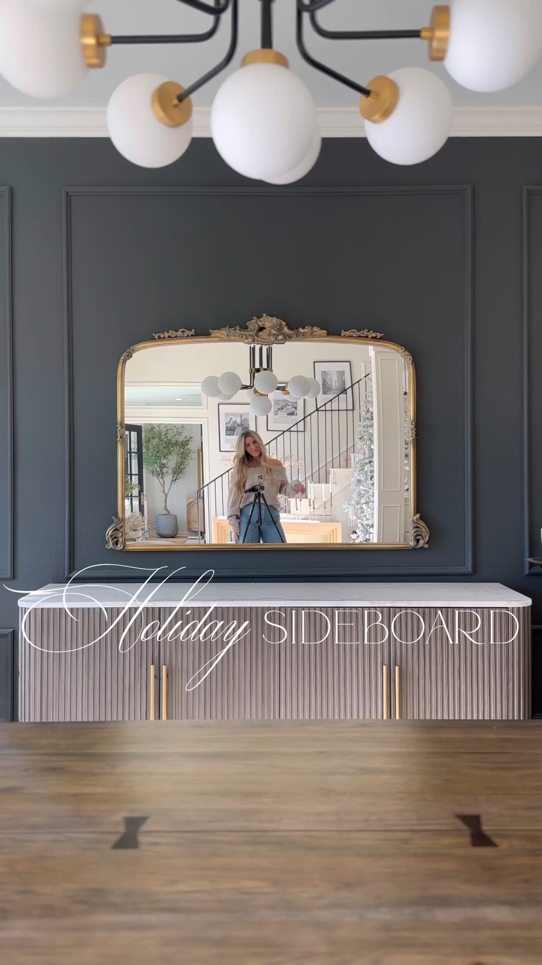 Holiday sideboard styling!  This champagne glitter wreath and garland are absolutely beautiful! I love all the lit decor at night 🥰 And these rechargeable taper candles are perfects for the holidays!

#LTKStyleTip #LTKHome #LTKHoliday