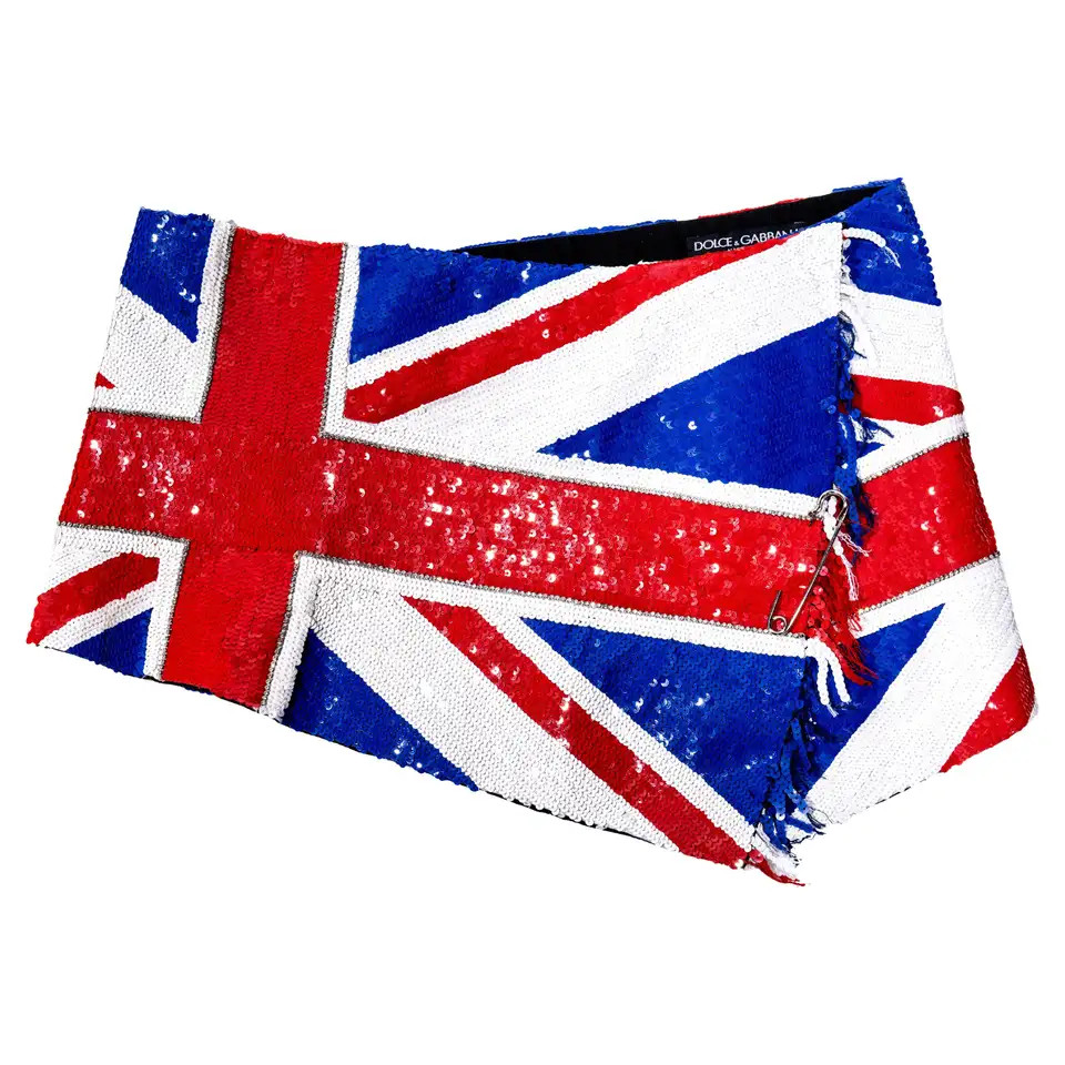 Dolce & Gabbana sequin and crystal Union Jack flag mini wrap skirt, ss 2000 | 1stDibs