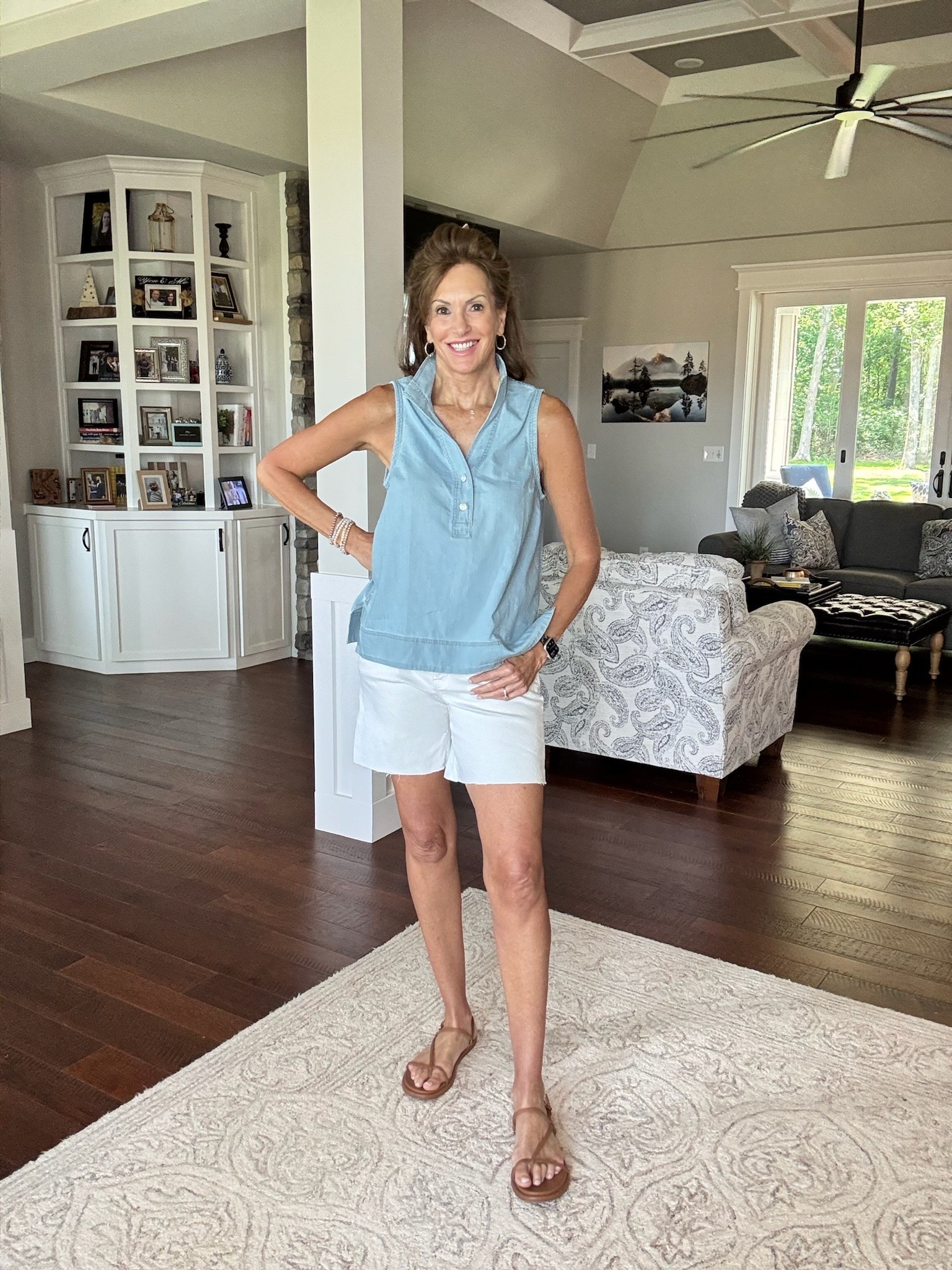 Chambray top - medium 
White raw hem denim shorts - size 6


Vacation style
Summer style
White denim 
Denim top 
Casual outfit 
Ageless style

#LTKSeasonal #LTKTall #LTKootd