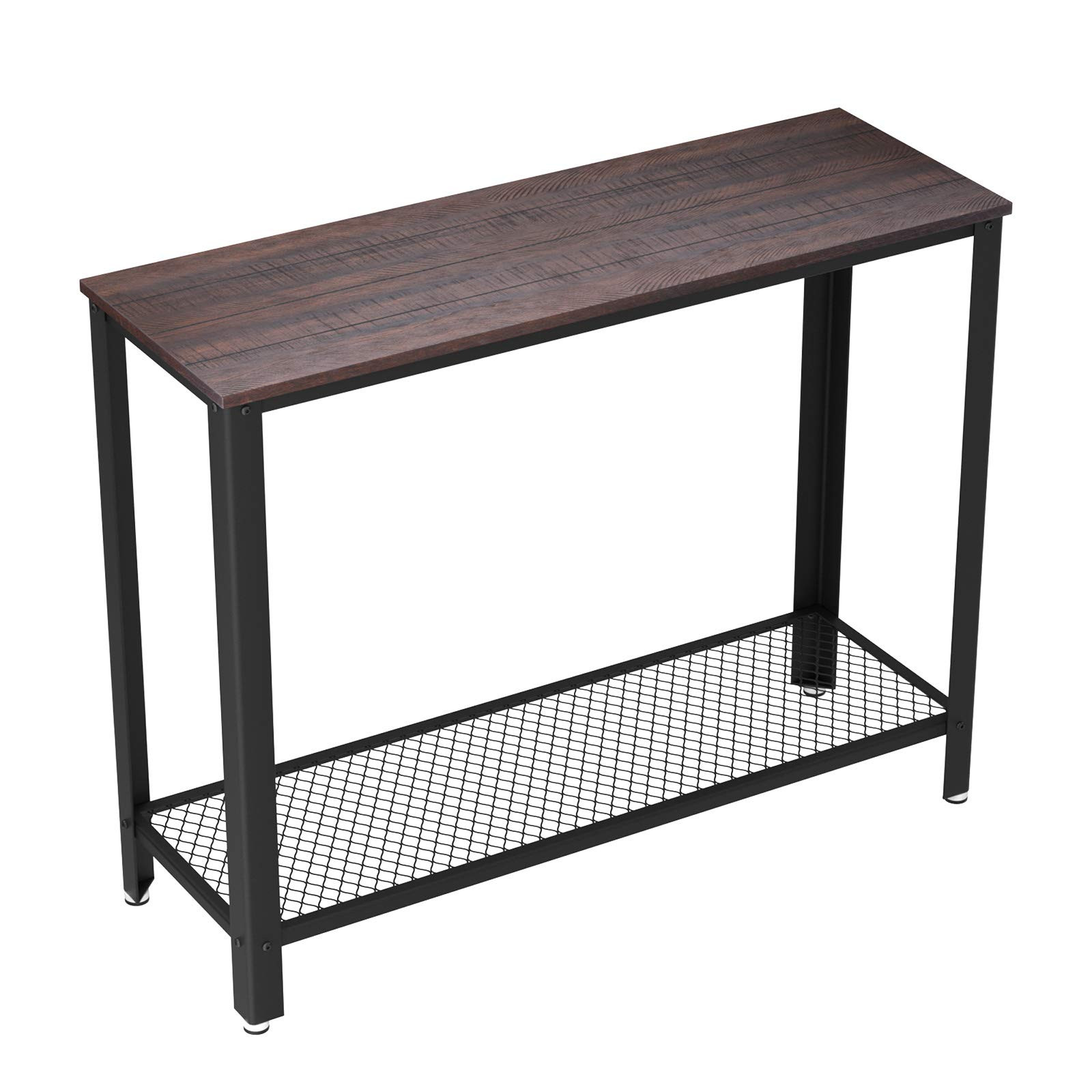 VASAGLE Console Table, 2-Tier Entryway Table with Mesh Shelf, Narrow Sofa Table, Steel Frame, Adjustable Feet, for Hallway, Living Room, Industrial Style, Rustic Dark Brown and Black ULNT80BF | Amazon (US)