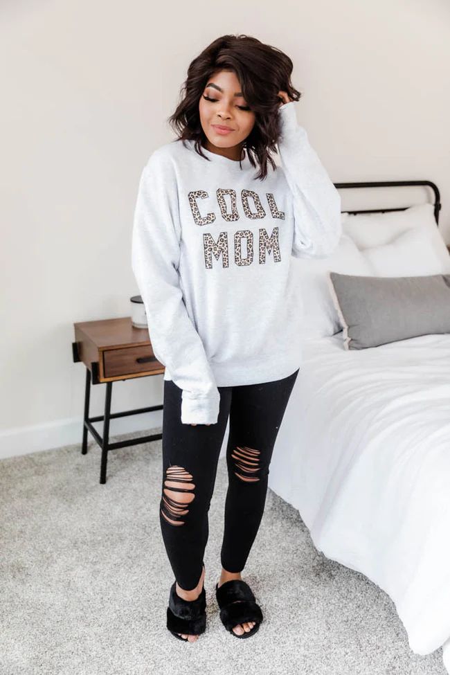 Cool Mom Animal Print Graphic Ash Sweatshirt | Pink Lily