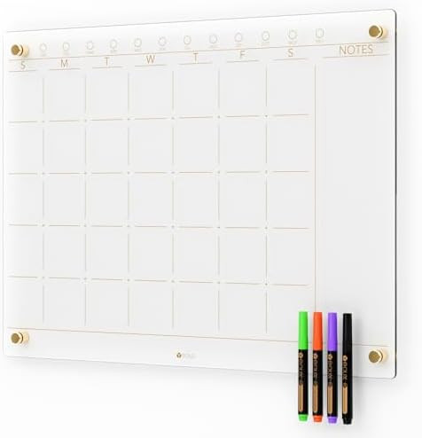 Clear Glass Monthly Dry Erase Calendar Non-Magnetic Whiteboard for Wall, 17" x 23", Frameless Lar... | Amazon (US)